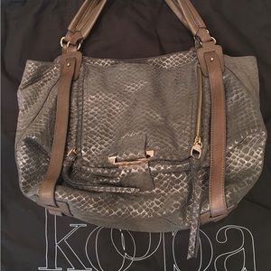 Kooba Satchel Suede Animal Print with Metallic Embossing.
